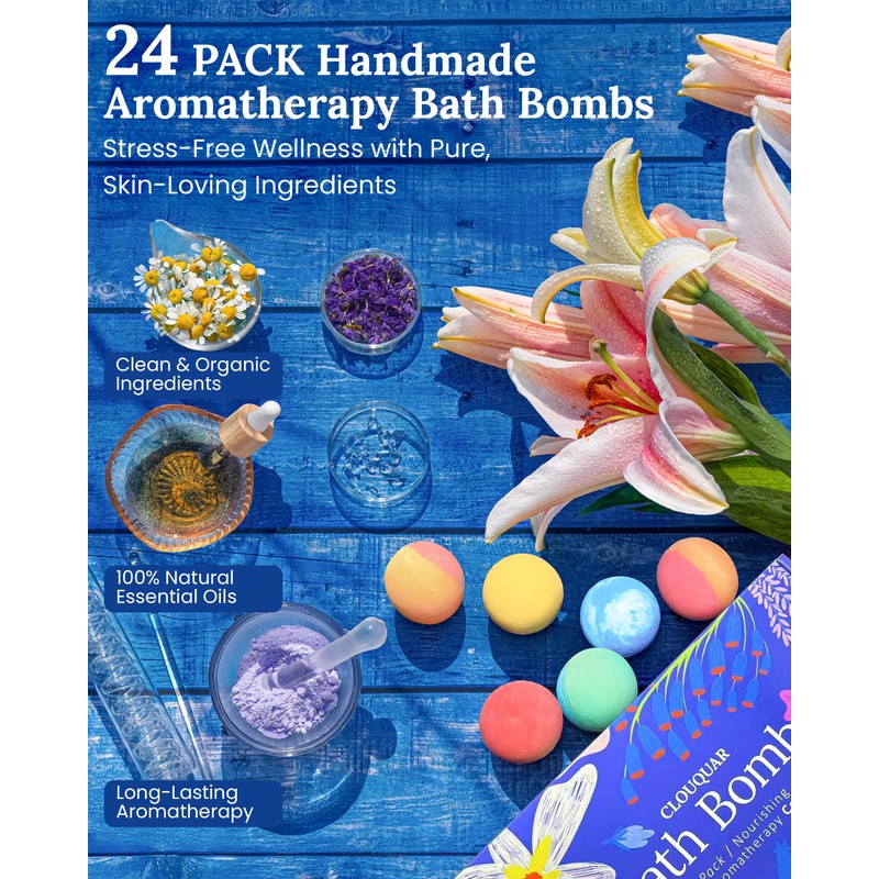 Hemp Oil Bath Bombs Women Gift Set, 24 Pack Natural