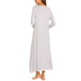 Ekouaer Ladies Nightdress Women's Long Nightdress Long Sleeve Cotton Nightgown Soft Nightdress Loose Fit Cotton Long Nightwear Lightgrey S