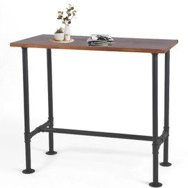 BOKKOLIK Industrial 41.3inch Height Bar Table Vintage Pipe Design Bistro Table Rustic Kitchen Dining Breakfast Desk Farmhouse Office Computer Desk Wooden Top Pub Coffee Table