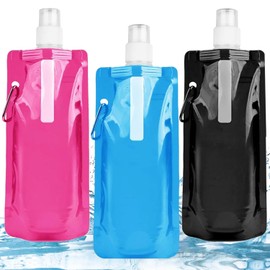 Sunshine smile Pack of 3 Foldable Drinking Bottle, Reusable Water Bottle, 500 ml Foldable Water Bottle Set, Portable Foldable Water Bag, Foldable Flexible Water Bottle for Unisex Adults