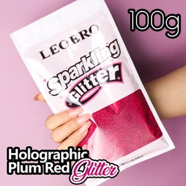 LEOBRO Red Glitter, 100g / 3.5 oz Holographic Fine Glitter for Crafts, Resin, DIY Jewelry Keychains Flowers Party Decorations, Holographic Plum Red
