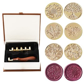 Wax Seal Stamp Set,Ailtuer 6 Pieces Plant Series Sealing Wax Stamp Heads + 1 Wooden Hilt, Vintage Seal Wax Stamp Kit with Gift Box (Plant Set)