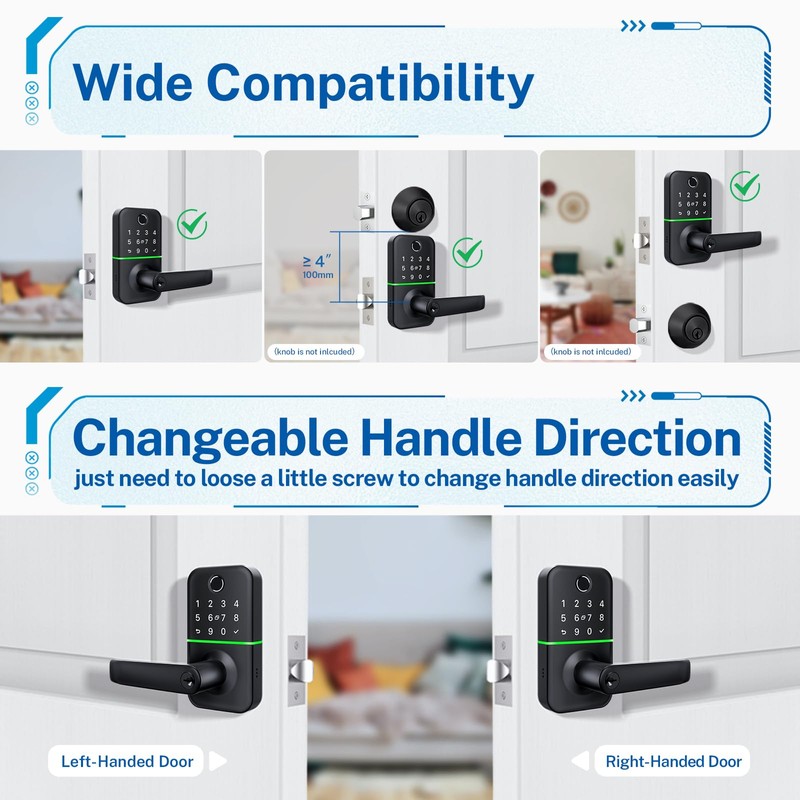 Keypad Smart Door Lock with Handle: Kucacci Keyless Entry Fingerprint