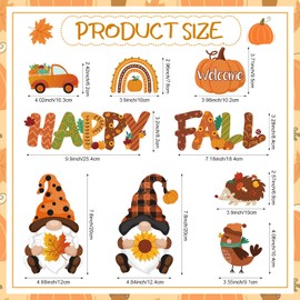 Copkim 9 Pieces Fall Magnets Gnomes Pumpkin Rainbow Truck Magnetic Stickers Happy Fall Fridge Magnet Decals for Autumn Harvest Holiday Thanksgiving Refrigerator Metal Door Garage Car Decorations