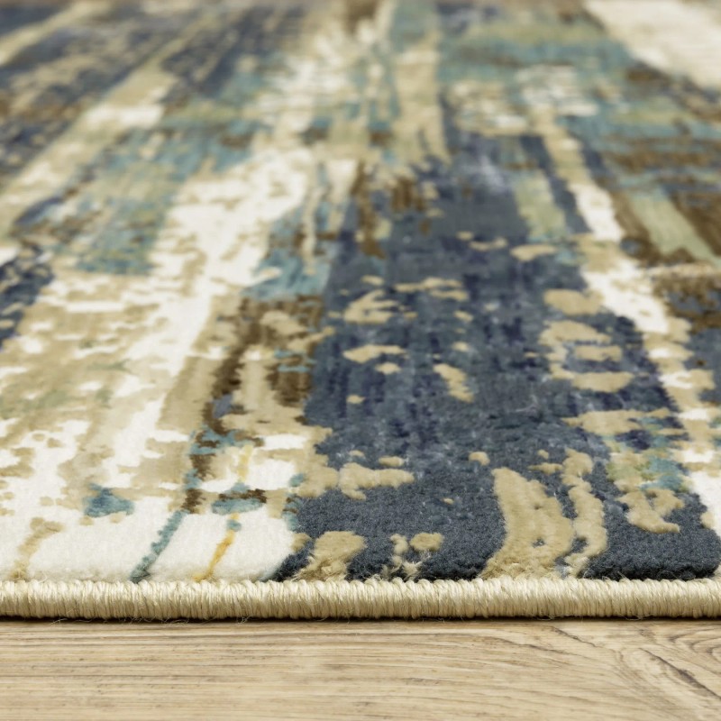 Homeroots 8' Beige And Blue Abstract Runner Rug