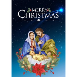 America Forever Merry Christmas Holy Family House Flag 28 x 40 Inch Double Sided Outdoor Yard Decorative Holiday Star of Bethlehem Jesus Birth Holy Night Nativity House Flag
