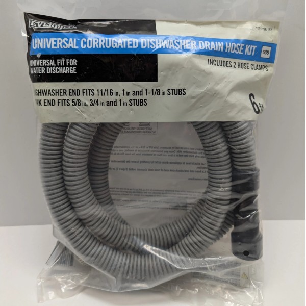 Everbilt 6ft Universal Corrugated Dishwasher Drain Hose Kit 535 With