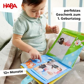 HABA My First Photo Album - Soft Fabric Baby Book, Baby Album Fits (8) 4"x6" Photos, Sensory Toys for Babies, Baby Books 12-36 Months & Up