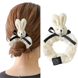 White Hair Scrunchies Cute Rabbit Hair Ties for Women Easter Hair Tie with White Bunny Cute Plush Rabbit Ponytail Holder for Girls Easter Party Elastic for Cosplay Costume Animal Hair Accessories 1Pcs