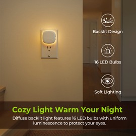 AUVON Plug-in LED Backlit Night Light with Motion Sensor & Dusk to Dawn Sensor, Dimmable Warm White Nightlight with 1-50 lm Adjustable Brightness for Bathroom, Bedroom, Hallway, Stairs (2 Pack)
