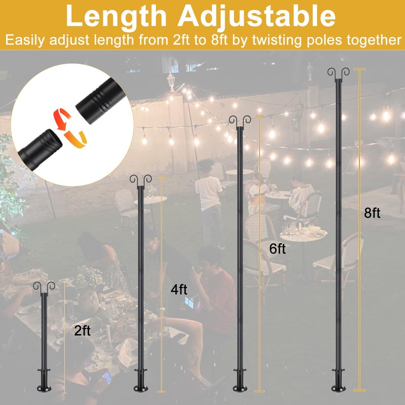 String Light Poles for Outside Deck 2 Pack 8FTHeavy Duty