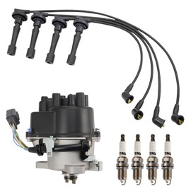 TRQ Ignition Kit Distributor Spark Plugs Spark Plugs Wire Set Compatible with 1999-2001 Honda CR-V