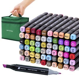 ARTISTRO 60 Dual-Tip Alcohol Markers - Alcohol-Based Pens Set, Chisel + Fine Tip, Quick Dry, Carrying Case Included
