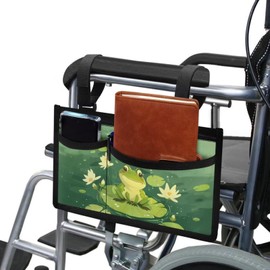 Luarisgur Cute Frog Wheelchair Side Bag Green Wheelchair Side Bags for The Armrest Wheelchair Accessories for Adults Kids Large Capacity Wheelchair Pouch Side Pocket Gifts for People in Wheelchairs