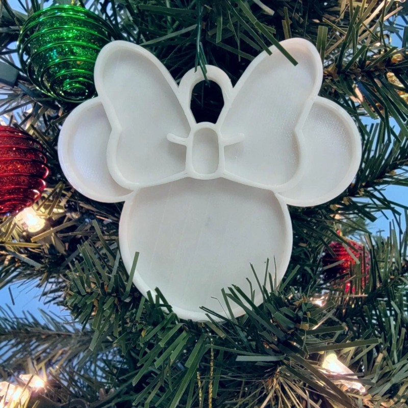 MINNIE MOUSE THEMED FACE EARS SHAPE WHITE CHRISTMAS ORNAMENT MADE