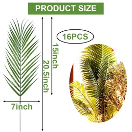 AOODOOM 16 PCS Artificial Palm Leaves, Faux Large Palm Fronds Fake Tropical Plant Simulation Safari Leaves with Stems for Home Hawaiian Luau Party Jungle Beach Theme Party Decoration