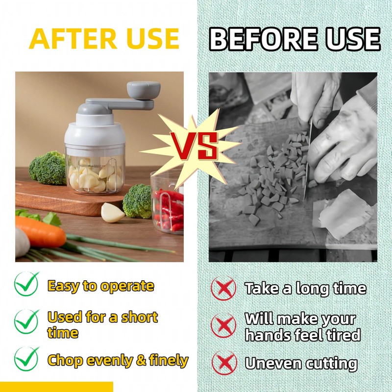 Multi-Functional Manual Food Processor Vegetable Chopper, Hand-Powered handle Onion Chopper