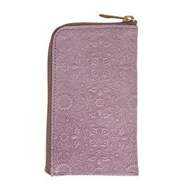 HIRAMEKI. Morris L-Shaped Zipper Key Case, Cowhide Leather, Embossed William Morris Art Design, classic purple, Elegant