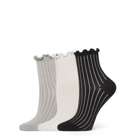 HUE Women's Sheer Rib Anklet 3 Pair Pack, Assorted: Drizzle/Ivory/Black, One Size