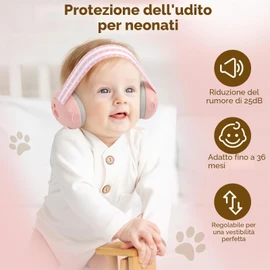 GUKOY Cuffie Antirumore per Neonati e Bambini Piccoli Fino a 36 Mesi, Protettori Acustici per Neonati, Migliora il Sonno in Viaggio, Previene i Danni Dell’udito, Rosa