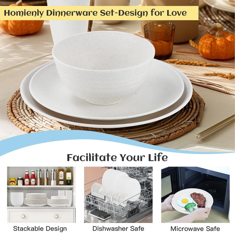 Homienly Wheat Straw Dinnerware Set,40-Piece Dish Set for 8, Dinner