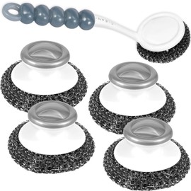 Eummy Stainless Steel Scourer Multifunctional Metal Scrubber with Handle Rustproof Scouring Pads Portable Dish Scrubbers Kettle Descaler Ball Reusable Utensil Scrubber for Home Kitchen Pot Pan