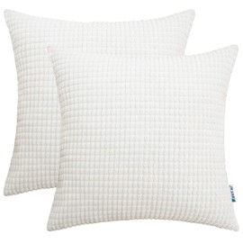 HWY 50 Cream White Corduroy Throw Pillow Covers 20x20 Inch, Pack of 2, Soft Solid Decorative Cushion Cases for Couch Sofa Bed Living Room, Corn Texture Striped Home Decor