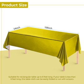 Trimming Shop Gold Foil Tablecloth, 54 x 108 Inch Rectangle Tablecloth for 6 to 8 Foot Table, Shiny Metallic Waterproof Table Cover for Birthday, Wedding, Graduation, New Year Party (1 Pack)