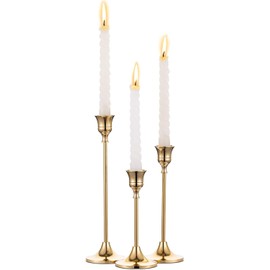 Timotech Portavelas Decorativo de Metal, Set de 3 Candelabros para Velas, Candelabros para Boda y Comedor, Candelabros para Velas Tipo Cirio de 5.9, 7.3 y 9.3 Pulgadas