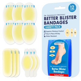 Dr. Frederick's Original Dr. Frederick's Original Better Blister Bandages - 12ct - Water Resistant - 40% More Cushioning - Hydrocolloid Bandages for Foot, Toe, & Heel - Blister Pads for Prevention & Recovery - Variety Pack