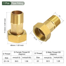 YOKIVE Pipe Fitting, Water Meter Coupling G1-1/4 Female x G1 Male Thread Hex Connector Adapter, Great for Bathroom Pipe Device, Water Pipe (Gold, 71.5-mm)