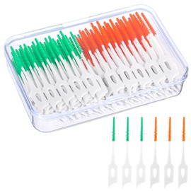 200 Stück Interdentalbürsten, Silikon Zahnzwischenraumbürsten Dentalbürsten mit Box, Tragbarer Dual-Use Zahnseide Stick für Zahnreinigung Zwischenräume (Grün, Orange)