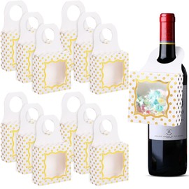 ISKYBOB 20PCS Wine Bottle Box with Window, Kraft Paper Wine Boxes for Birthday Gifts Hanging Wine Treat Box Mini Charcuterie Boxes Champagne Bottles Gift Boxes Candy Box for Party Favor (White Gold)