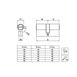 Amig - Security Cylinder | Door Lock | Double Clutch Cylinder | Long cam | Includes 3 Keys | Silver | Dimensions: 80 (35-45 mm)