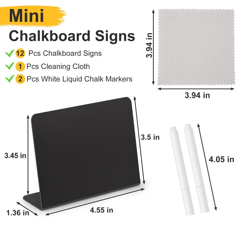 JEFURE 12 Pcs 4"x3" Mini Chalkboard Signs for Food, Reusable