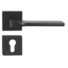 domino Door Handle Set PZ - Profile Cylinder Set | Square Rosette | Door Handle for Room Door, Cellar Door & Interior Door | Aluminium Door Fittings | Bronze Door Handle Set | TIPO-QR Black