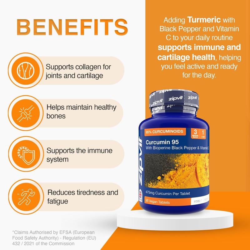 Zipvit Curcumin 95 with Bioperine, Turmeric Curcumin Supplement with 95%