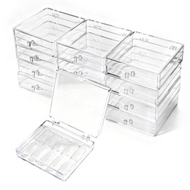 12 cajas de almacenamiento de uñas a presión, 2.5 x 2.4 pulgadas, caja de almacenamiento de puntas de uñas de plástico transparente vacías con barras 