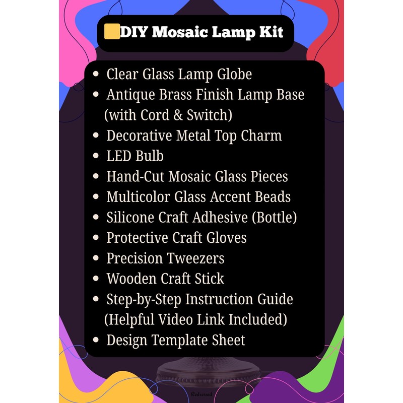DEMMEX DIY Mosaic Table Lamp Making Craft Kit, No Grout,