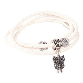 Peruvian Gift White Braided Bracelet for Women - Red Huayruro & Owl Charm by Evelyn Brooks