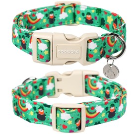 DOGWONG St. Patrick's Day Dog Collar, Lucky Clover Shamrock Green Dog Collar Soft Durable Adjustable Costume Bright Lucky Charm Puppy Collar for Small Medium Large Dog