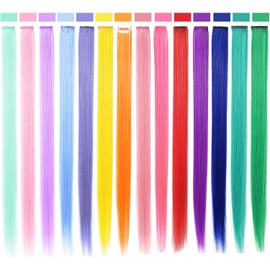 LiaSun 24Pcs/set 12 Colors Straight Highlight Clip in Hair Extensions 20 Inch Colored Party Hair Pieces for Grils Women (24Pcs Multicolor)