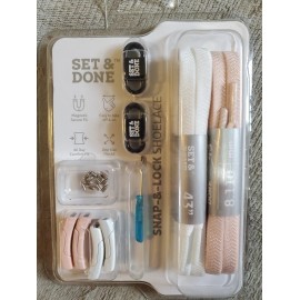 Set & Done Magnetic Shoelaces- No Tie Elastic Shoe Laces  Quick Lock Pink & White
