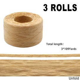 3 Rolls 100M Natural Raffia Paper Ribbon,Natural Paper Raffia String Packing Ribbon Raffia Twine Paper Ribbons Recyclable String Packing Ribbon Raffia Yarn for Gift Wrapping