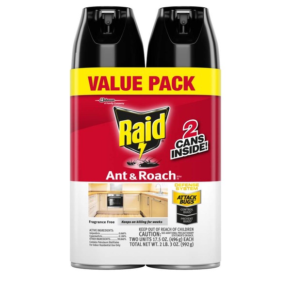 Raid Ant & Roach Killer 26, Fragrance Free, 17.5 oz (2 ct)