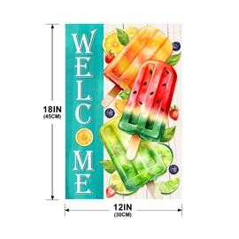 Summer Garden Flag Popsicle Welcome Seasonal Porch Courtyard Farmhouse Lawn Holiday Flag 12x18 Inch Double Sided Indoor and Outdoor Decoration No Flagstand