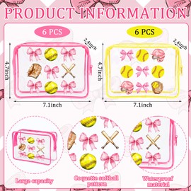 AmazingSpark 12 Pcs Softball Bow Makeup Bags with Zipper Waterproof Softball Goodie Bags Cosmetic Pouch Organizer Toiletry Pouch for Travel Daily Organization softball-themed Party Birthday (2 Styles)