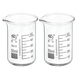PATIKIL 50ml Tall Form Glass Beaker, 2 Pack 3.3 Borosilicate Glass Graduated Printed Scale Measuring Cups with Spout for Kitchen Lab Liquids Transit Boiling