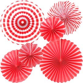 Ruidee 6 PCS Paper Fan Decorations,Hanging Paper Fans Decorations with Colorful Paper Fans,Rainbow Hanging Paper Fans for Party Decorations Festival Carnival Birthday Party (TZS/Red)