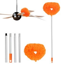 Ceiling Fan Cleaner Duster Reusable Microfiber Ceiling Fan Blade Cleaner Removable Duster with Extension Pole Adjusts 13 to 49.7 Inch for Cleaning Walls Bookshelves Furniture Door Window Top (Orange)